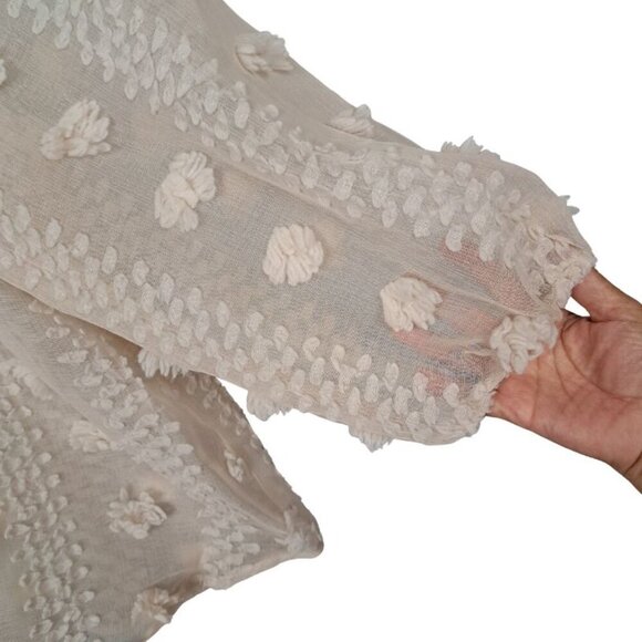 NEW Calypso St Barth Boho 3D Pom Floral Cream Semi Sheer Peasant Blouse Size L - Picture 4 of 9